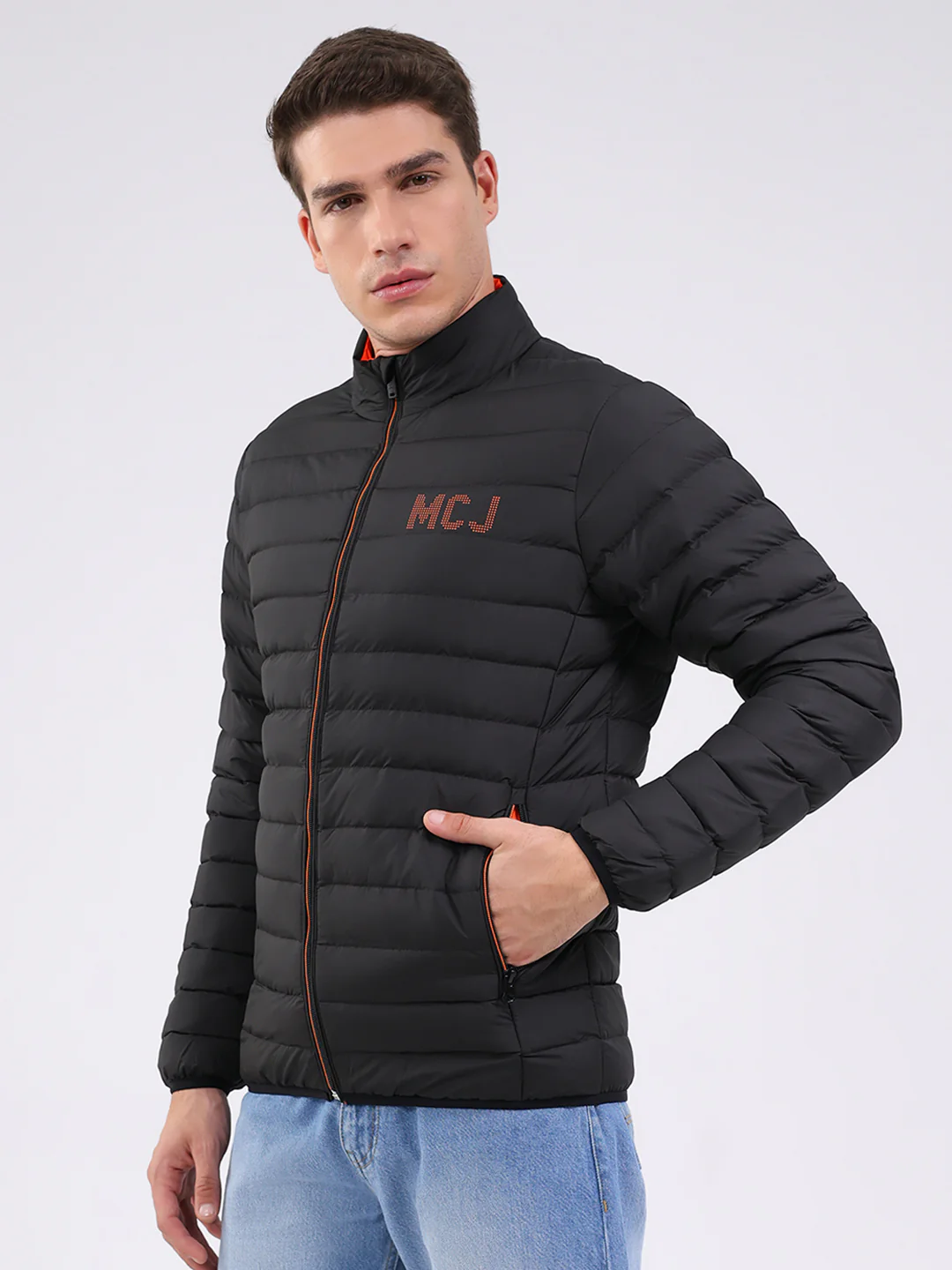 Men Black Solid Mock Neck Full Sleeve Jacket - Image 3