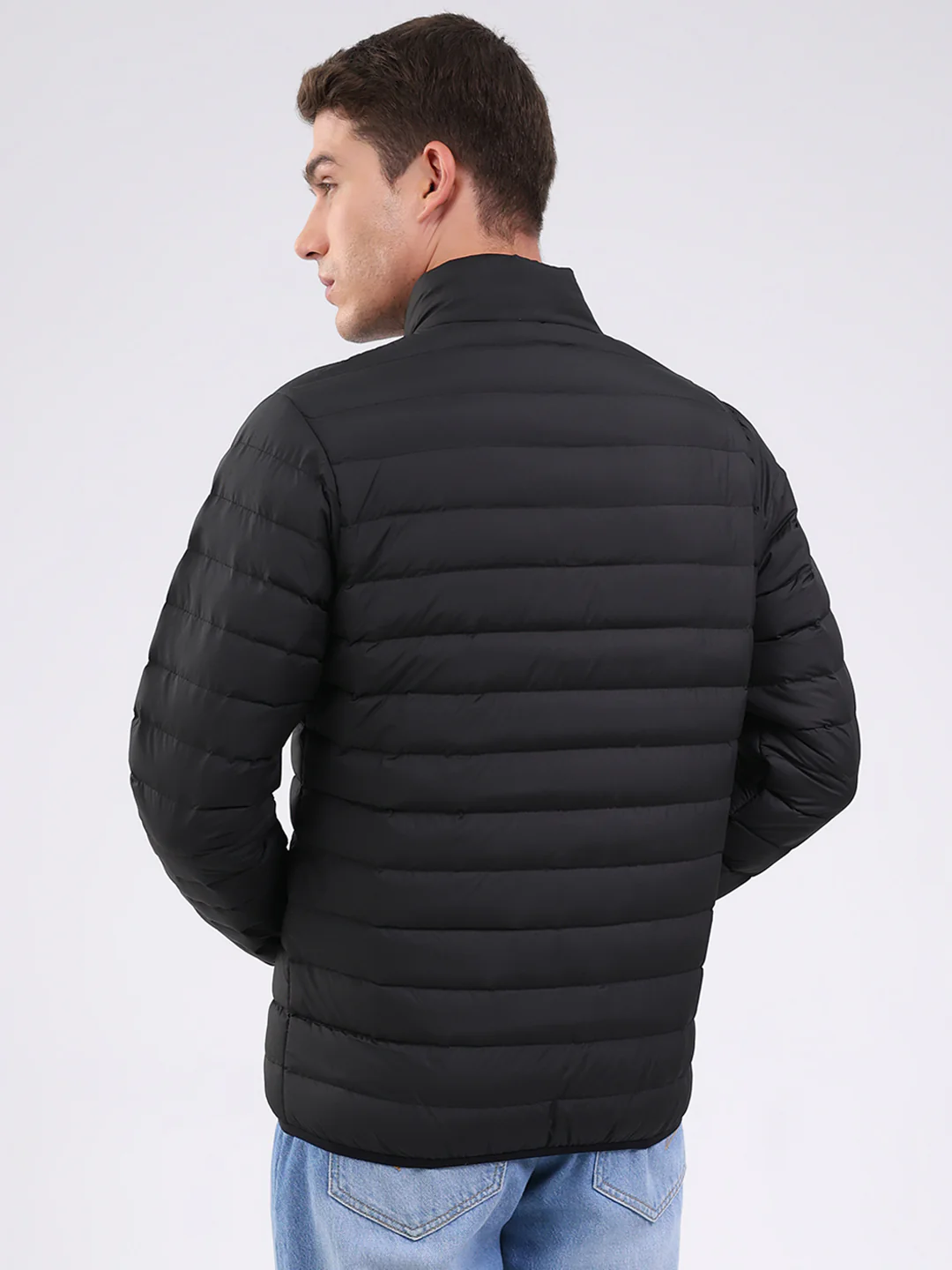 Men Black Solid Mock Neck Full Sleeve Jacket - Image 5