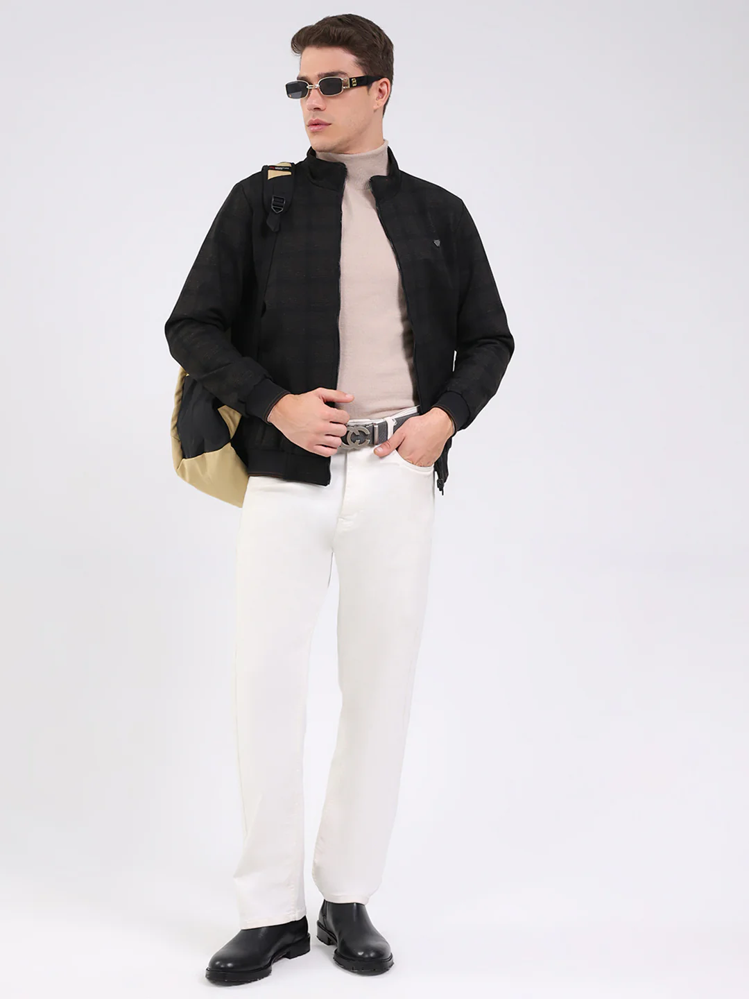 Men Black Solid Mock Neck Full Sleeve Jacket - Image 2