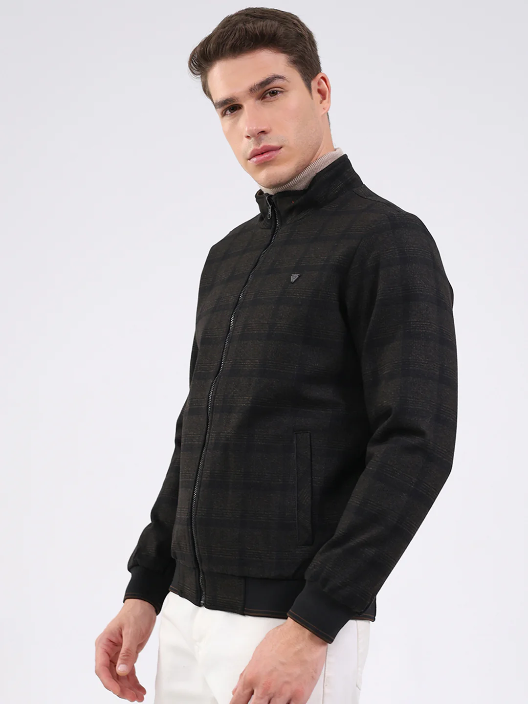 Men Black Solid Mock Neck Full Sleeve Jacket - Image 3