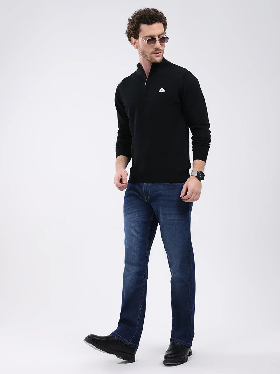 Men Black Solid Mock Neck Full Sleeve Pullover - Image 2
