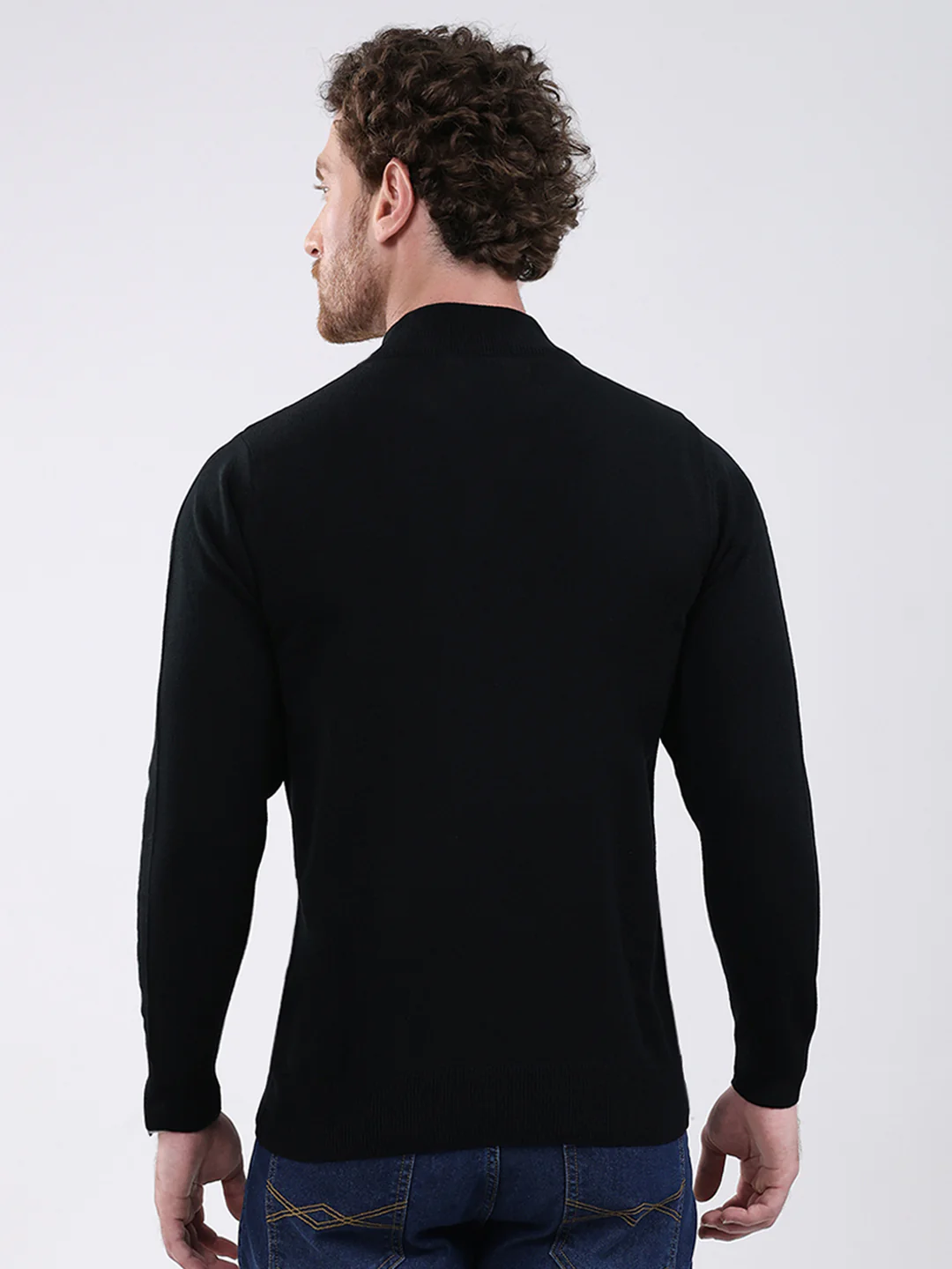 Men Black Solid Mock Neck Full Sleeve Pullover - Image 5