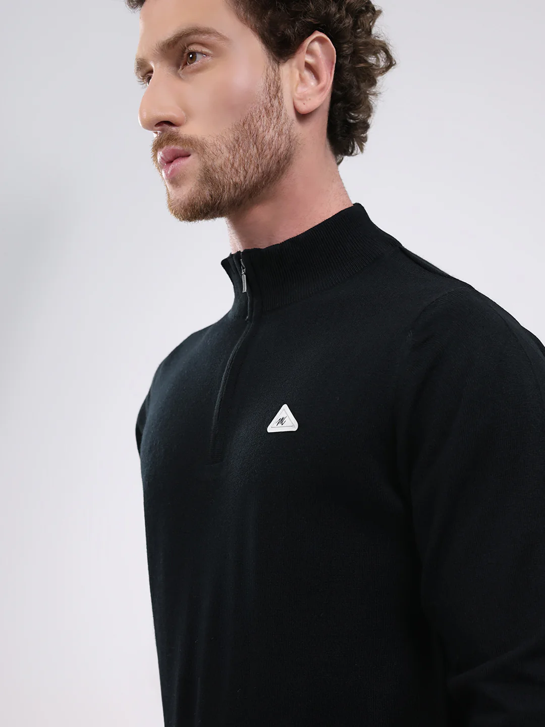 Men Black Solid Mock Neck Full Sleeve Pullover - Image 7