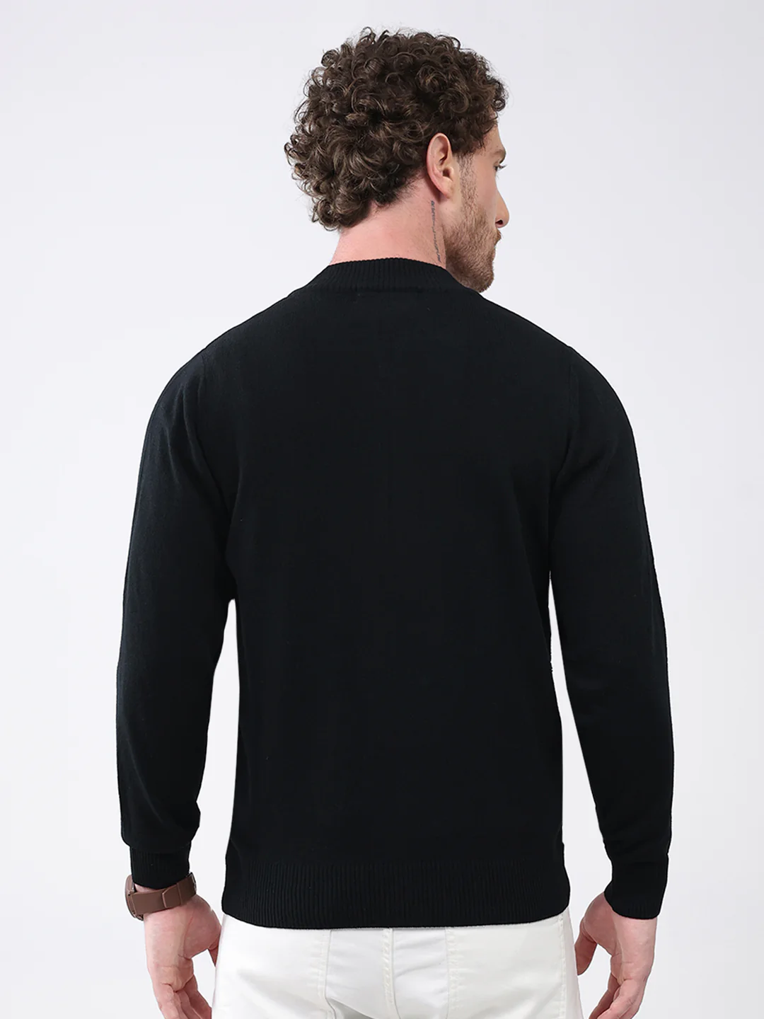 Men Black Solid Mock Neck Full Sleeve Pullover - Image 5