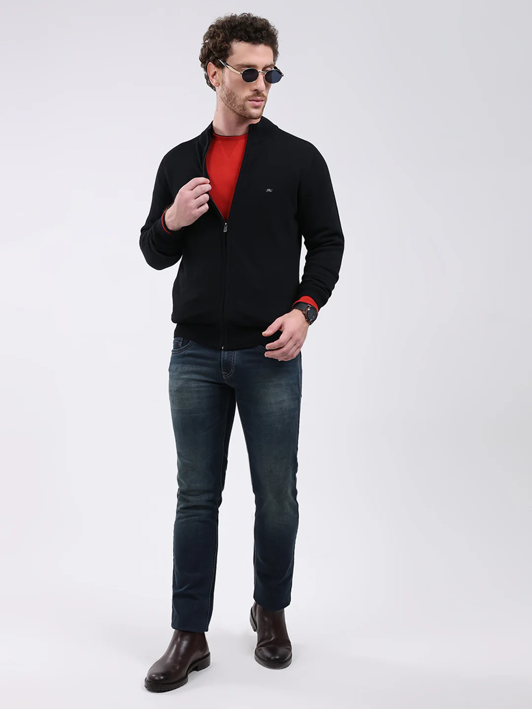 Men Black Solid Mock Neck Full Sleeve Pullover - Image 2