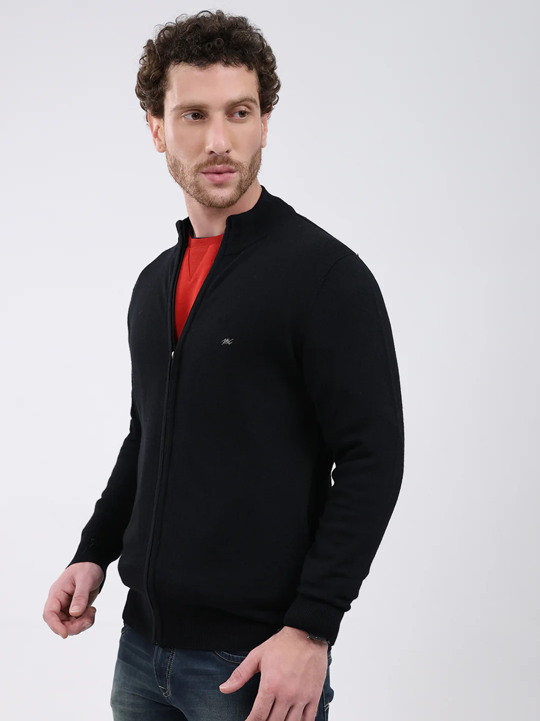 Men Black Solid Mock Neck Full Sleeve Pullover - Image 3