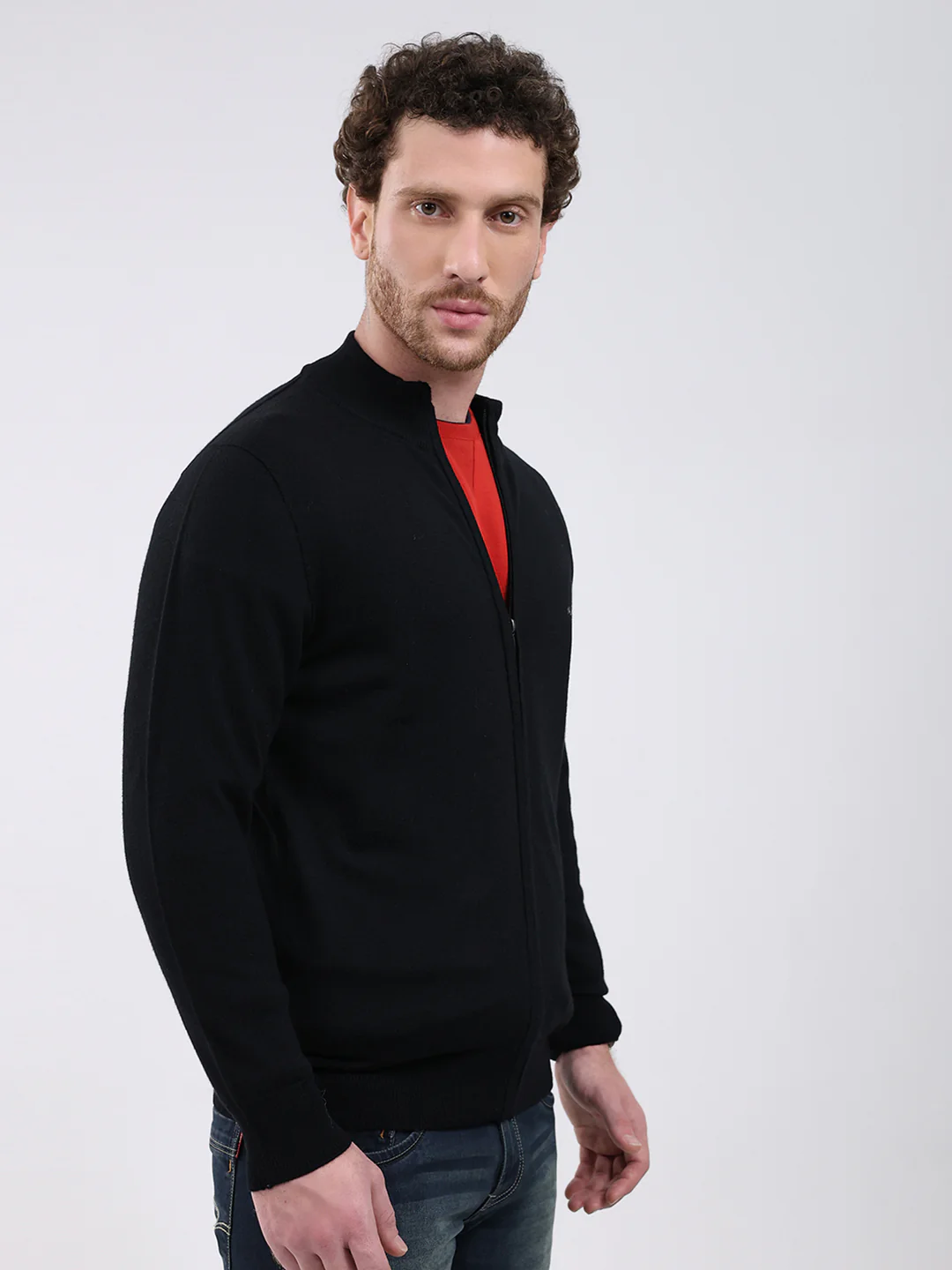 Men Black Solid Mock Neck Full Sleeve Pullover - Image 4
