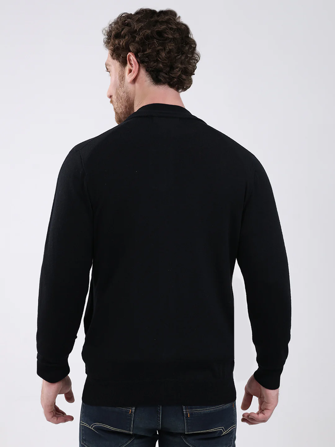 Men Black Solid Mock Neck Full Sleeve Pullover - Image 5