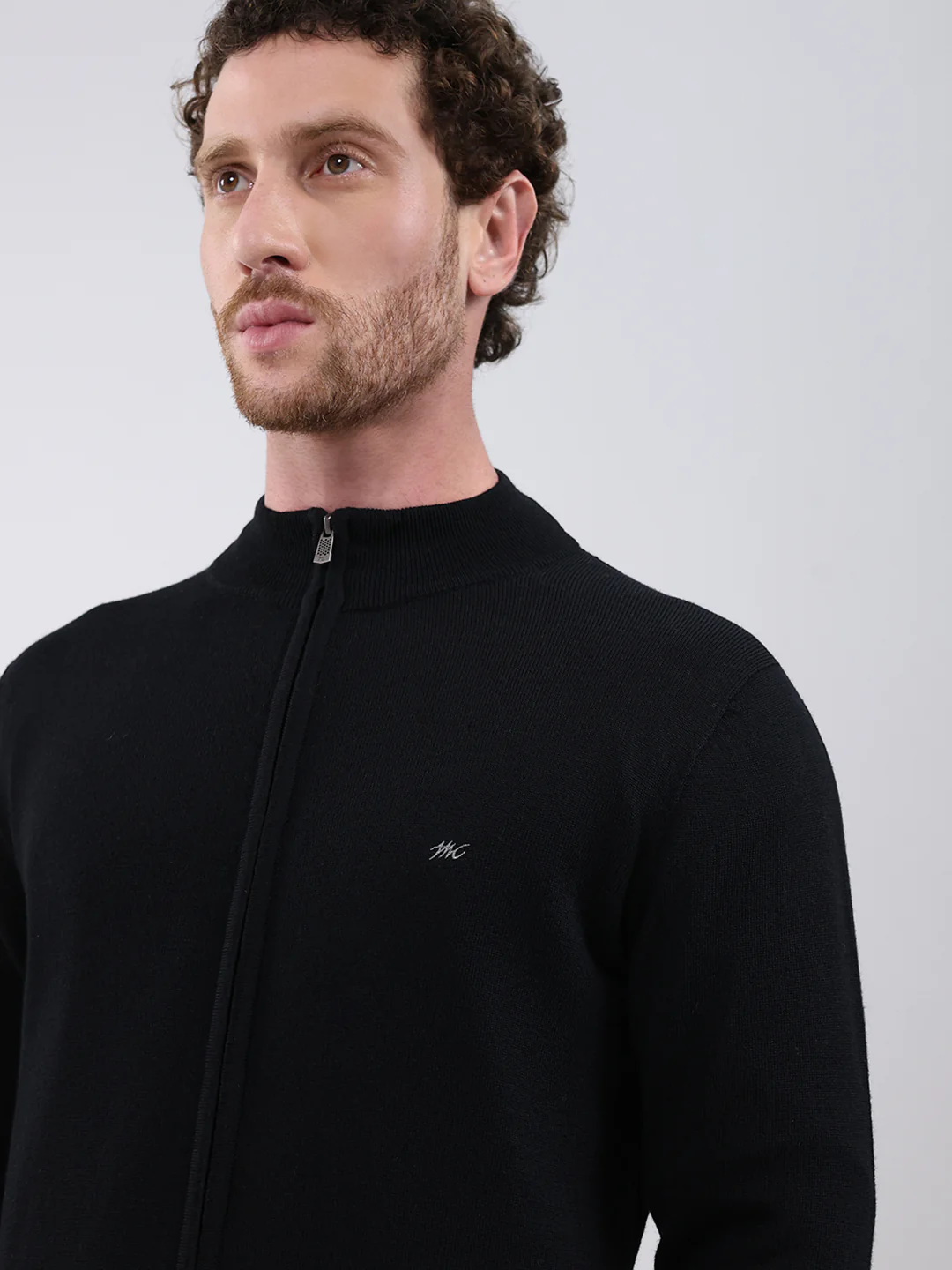 Men Black Solid Mock Neck Full Sleeve Pullover - Image 6