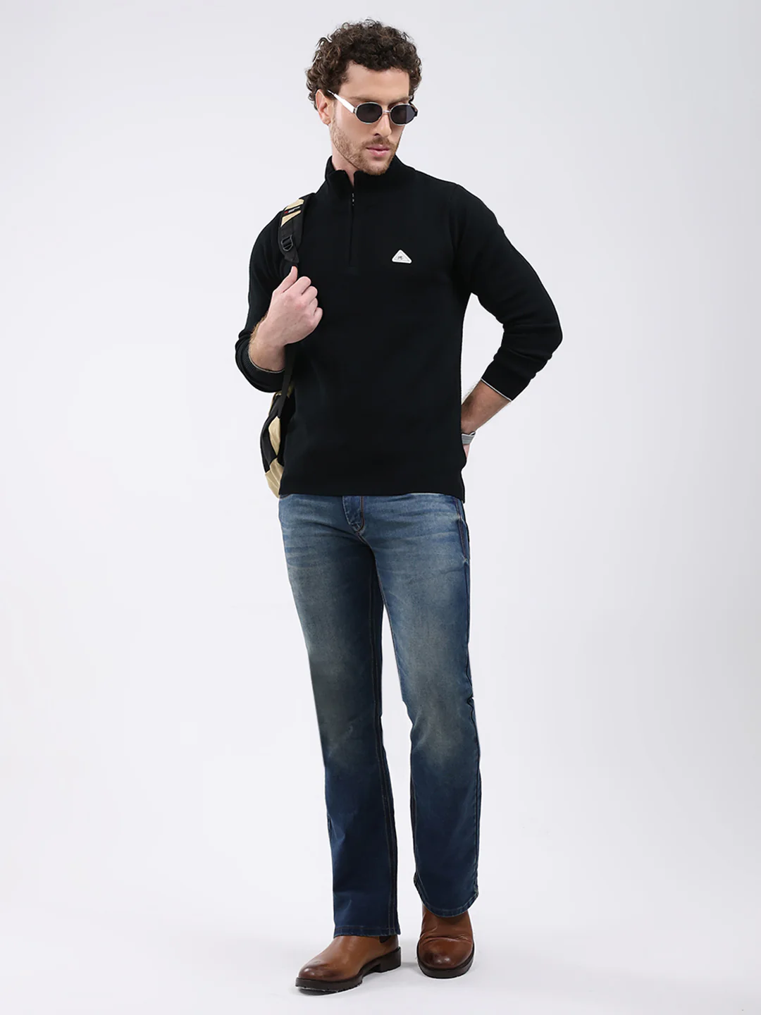 Men Black Solid Mock Neck Full Sleeve Pullover - Image 2
