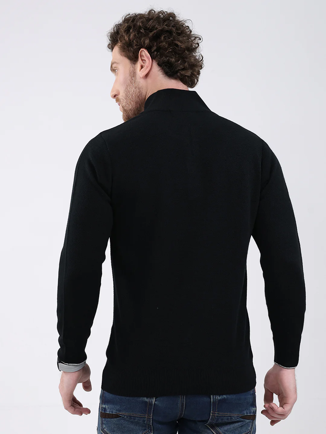 Men Black Solid Mock Neck Full Sleeve Pullover - Image 5