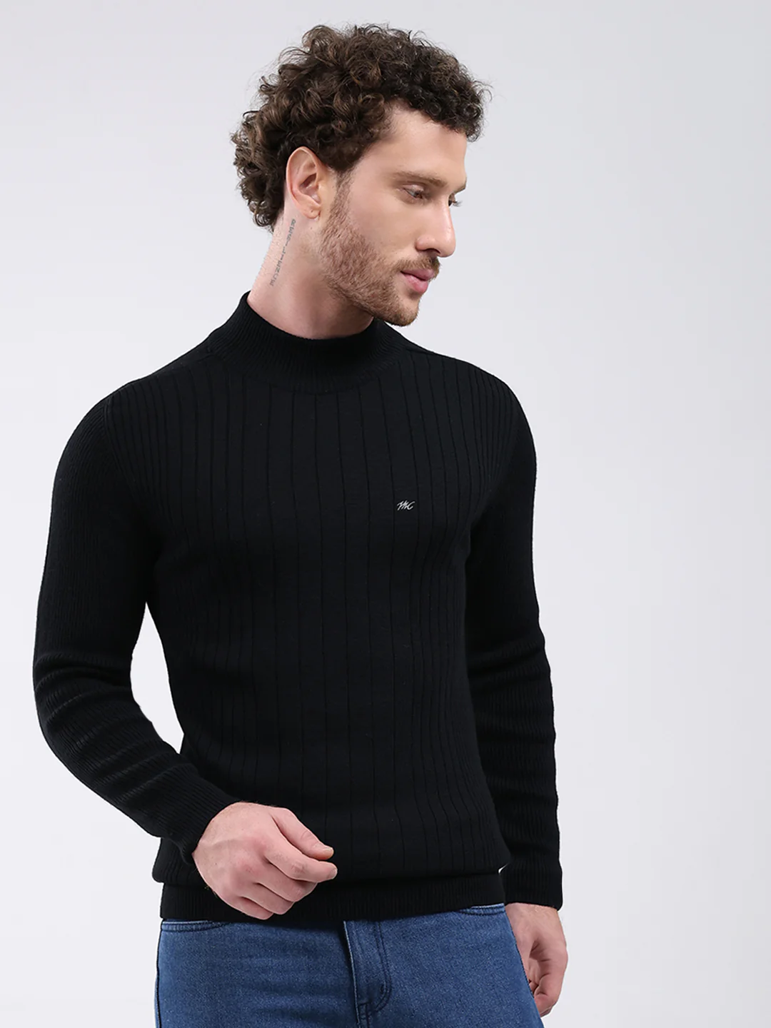 Men Black Solid Mock Neck Full Sleeve Pullover - Image 4