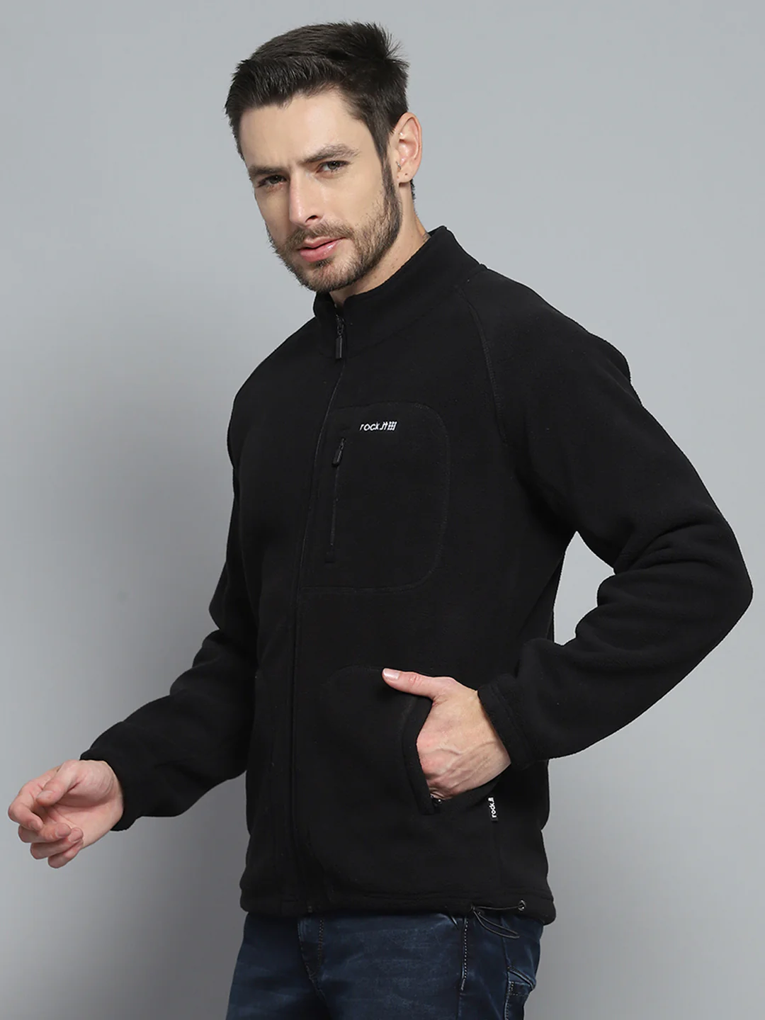 Rock.it Men Black Solid Mock Neck Full Sleeve Sweatshirt - Image 3
