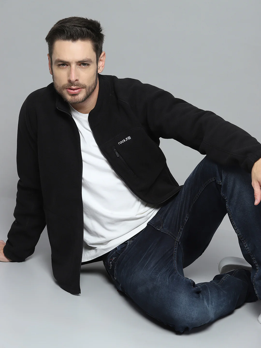 Rock.it Men Black Solid Mock Neck Full Sleeve Sweatshirt - Image 6