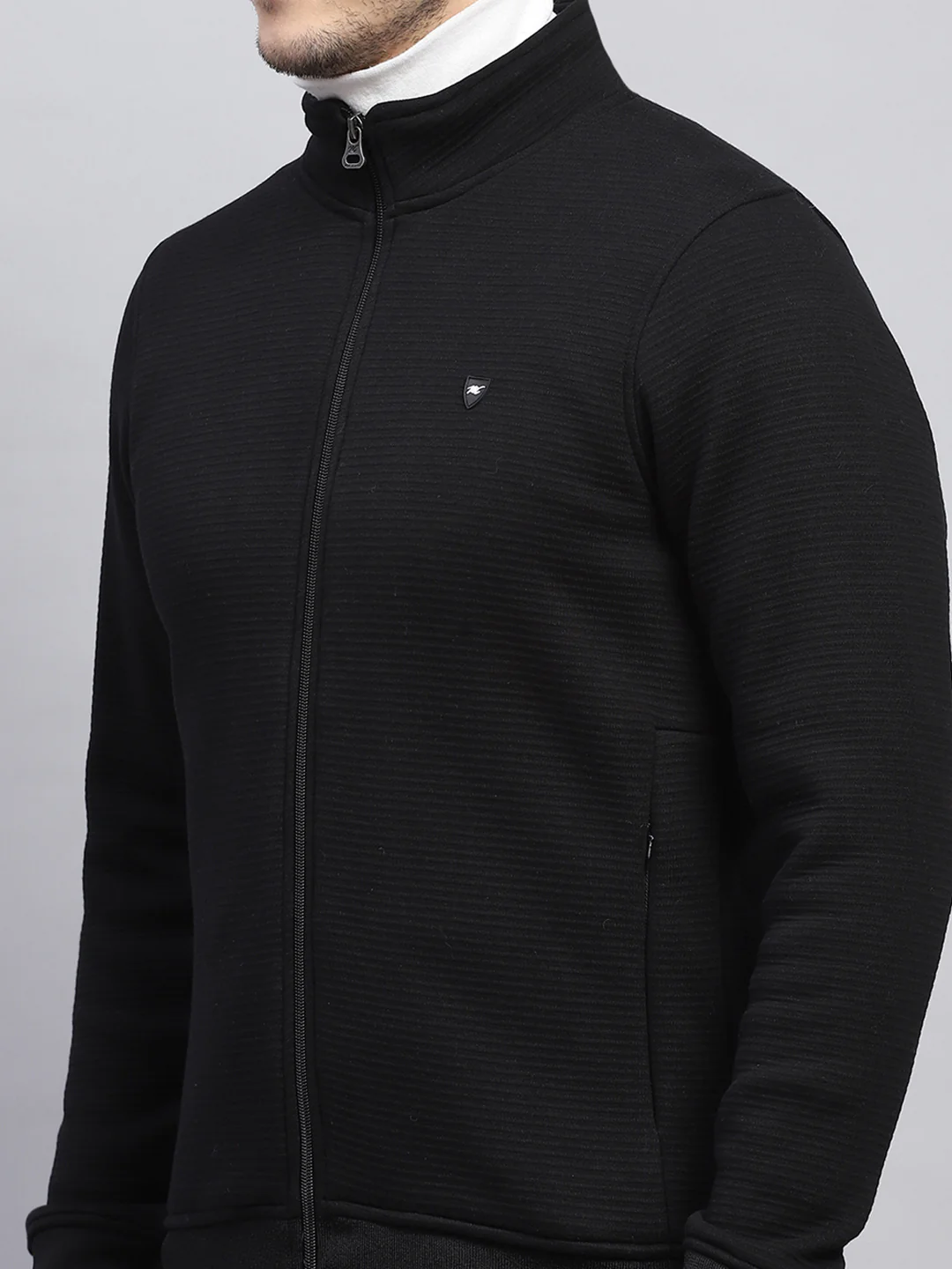 Men Black Solid Mock Neck Full Sleeve Sweatshirt - Image 6