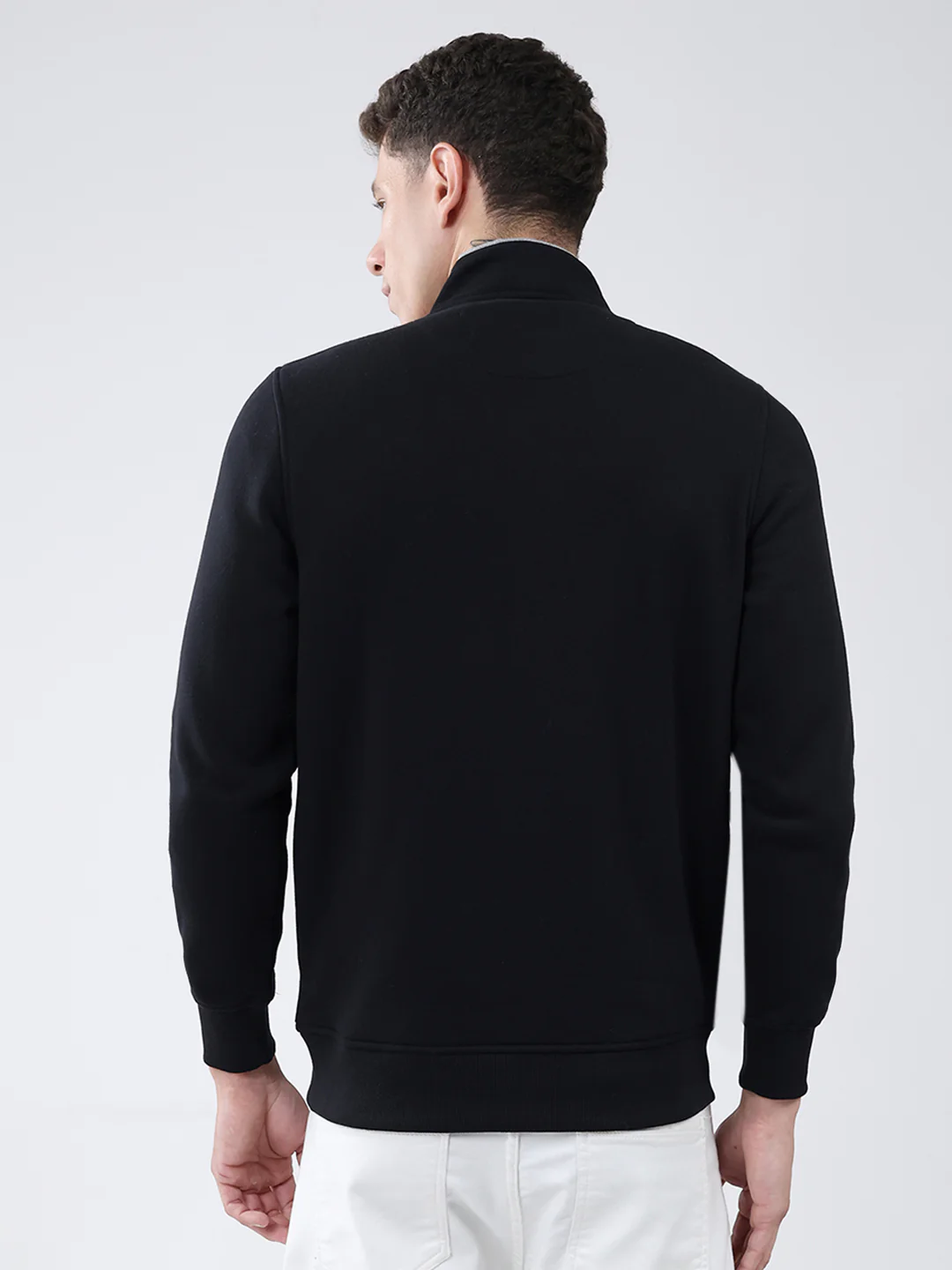 Men Black Solid Mock Neck Full Sleeve Sweatshirt - Image 5