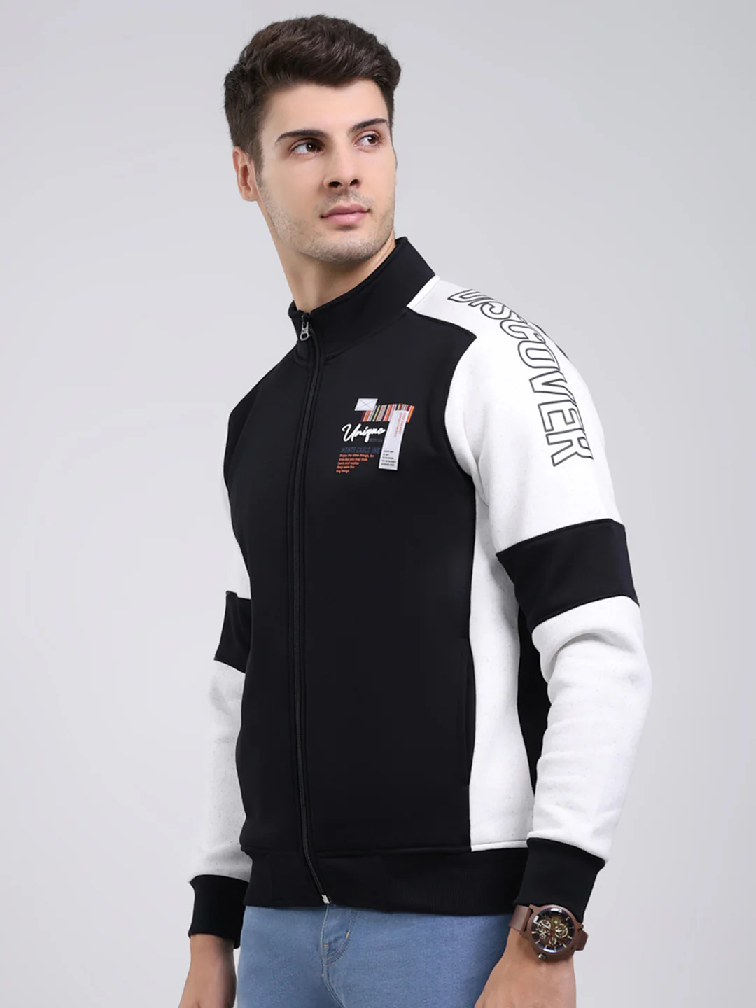 Men Black Solid Mock Neck Full Sleeve Sweatshirt - Image 3