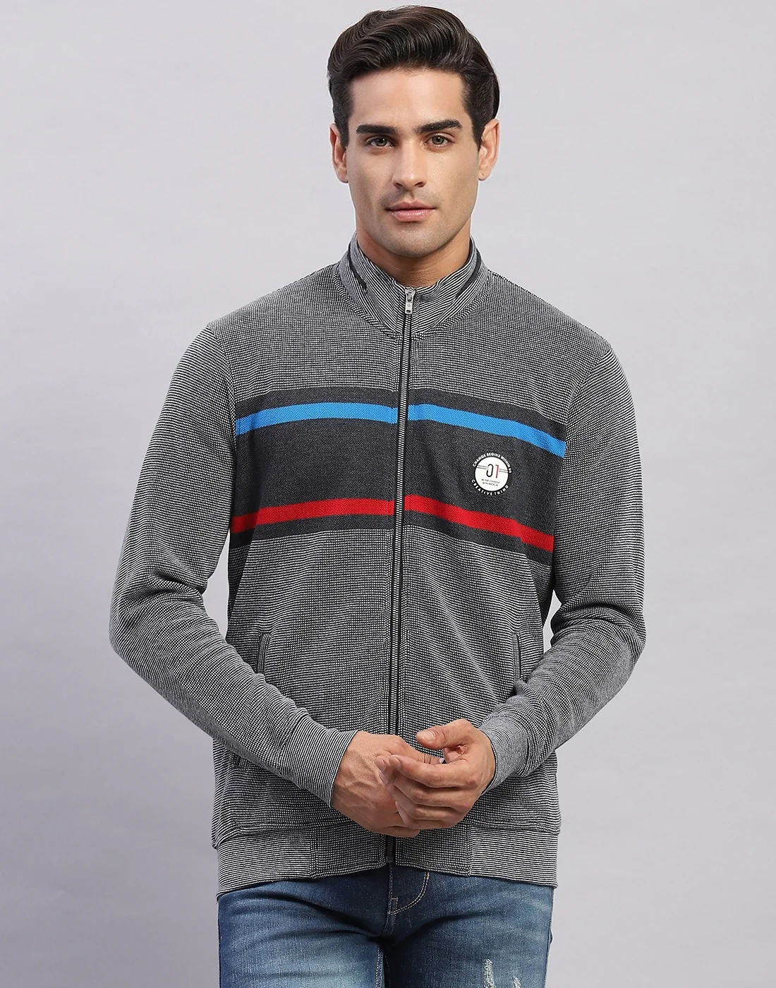 Men Black Solid Mock Neck Full Sleeve Sweatshirt - Image 2