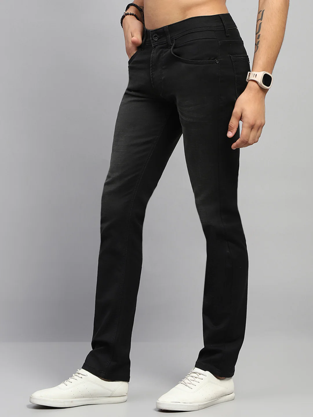 Men Black Solid Narrow Fit Denim - Image 3