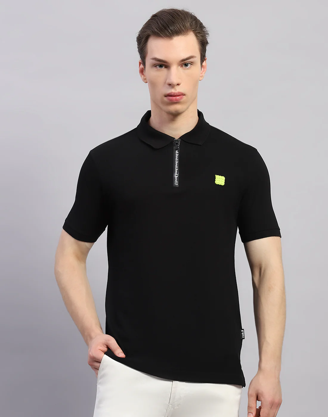 Rock.it Men Black Solid Polo Collar Half Sleeve T-Shirt - Image 2