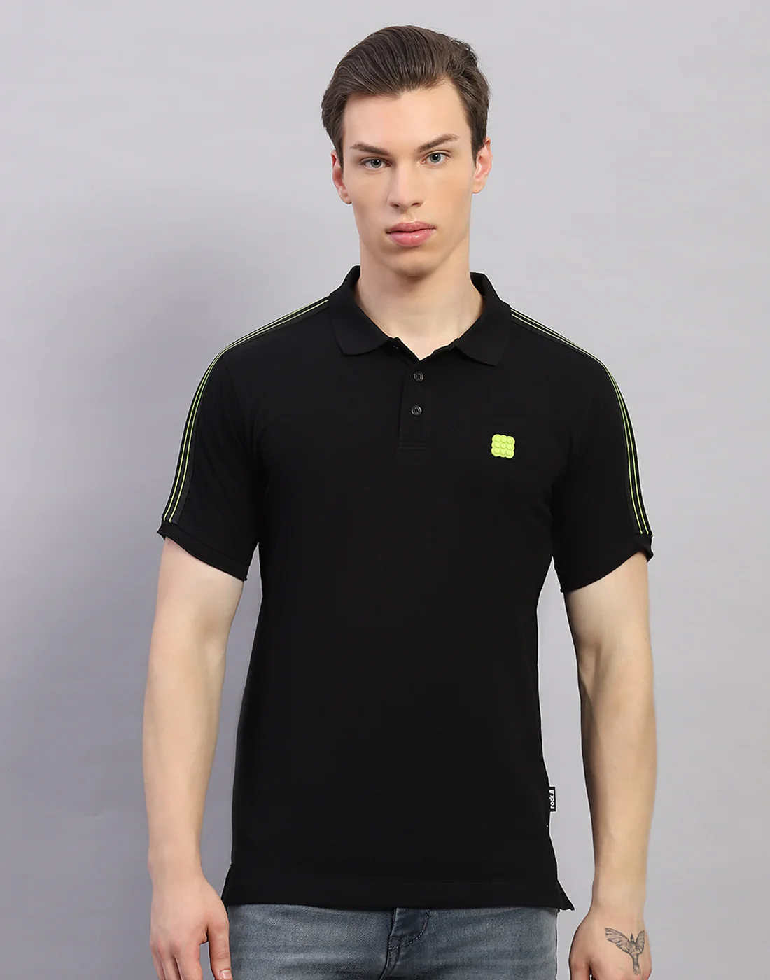 Rock.it Men Black Solid Polo Collar Half Sleeve T-Shirt - Image 2