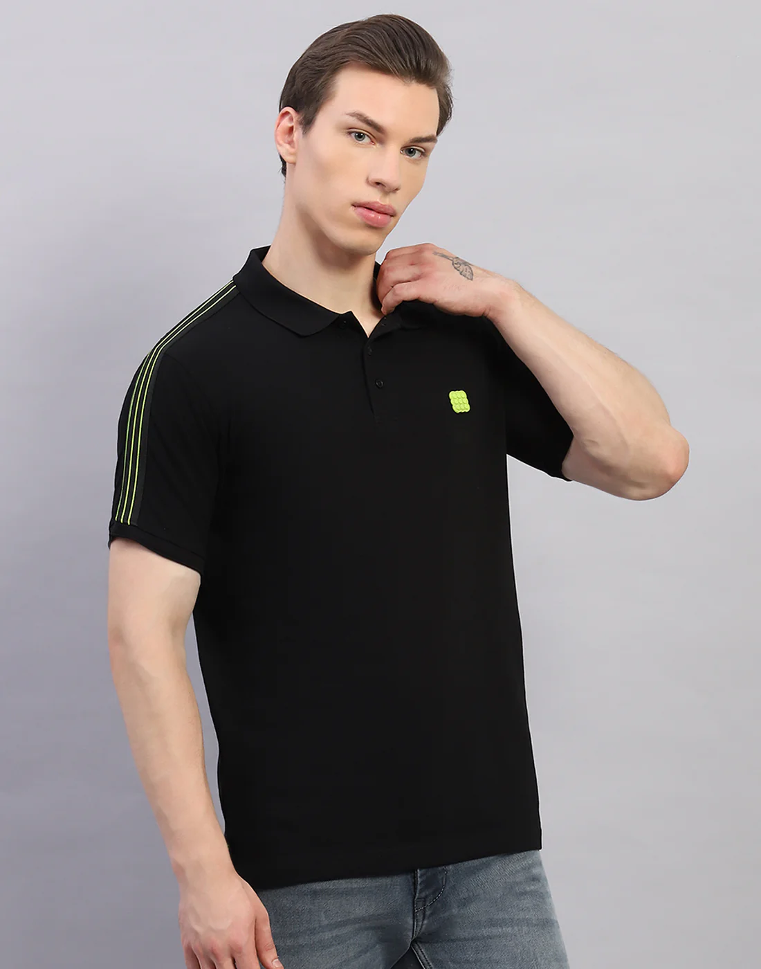 Rock.it Men Black Solid Polo Collar Half Sleeve T-Shirt - Image 4