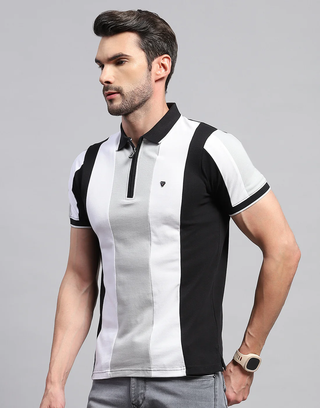 Men Black Solid Polo Collar Half Sleeve T-Shirt - Image 3