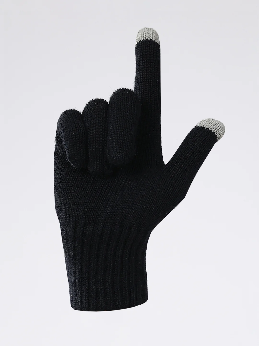 Men Black Solid Pure Wool Gloves - Image 4