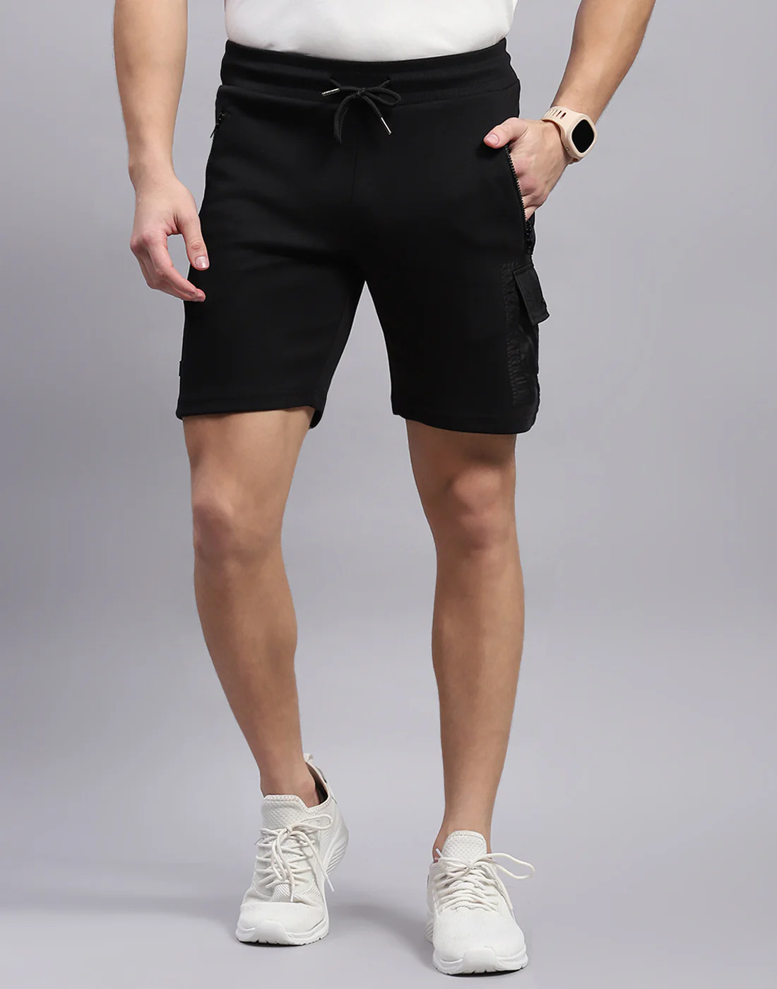 Men Black Solid Regular Fit Bermuda - Image 2