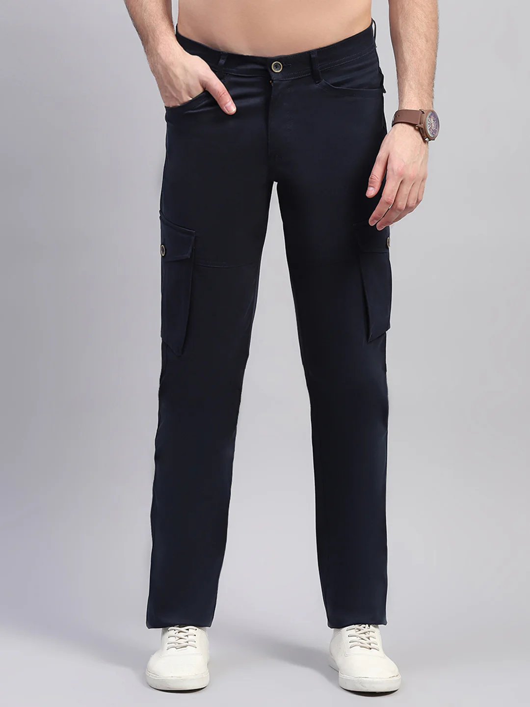 Rock.it Men Navy Blue Solid Regular Fit Cargo - Image 5