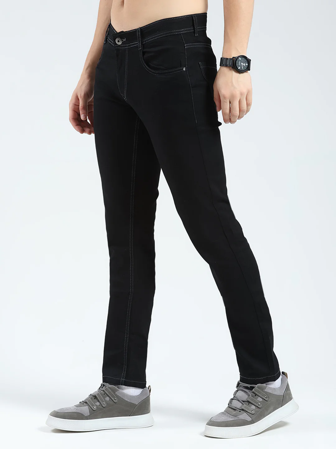 Men Black Solid Skinny Fit Denim - Image 3