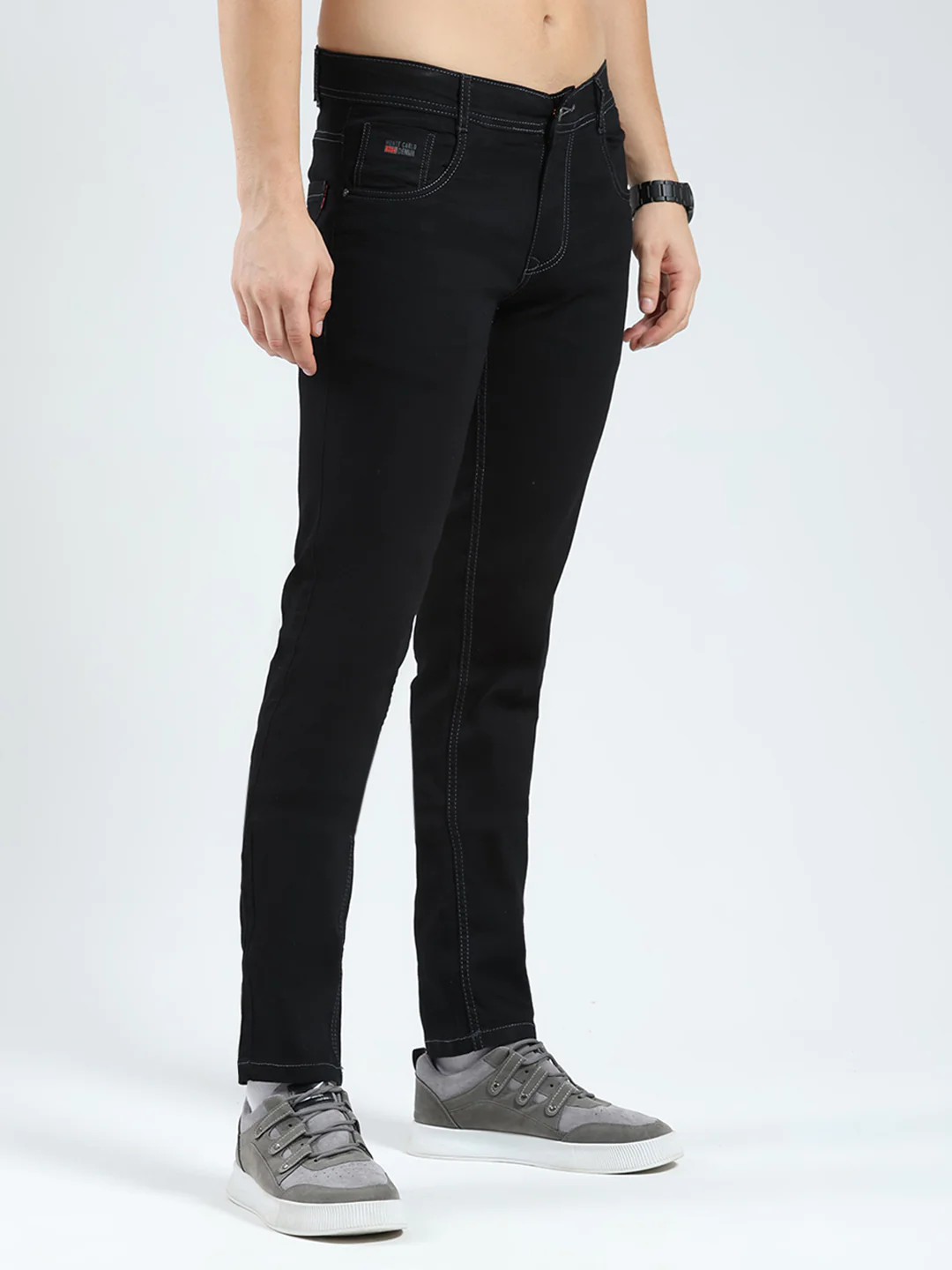 Men Black Solid Skinny Fit Denim - Image 4