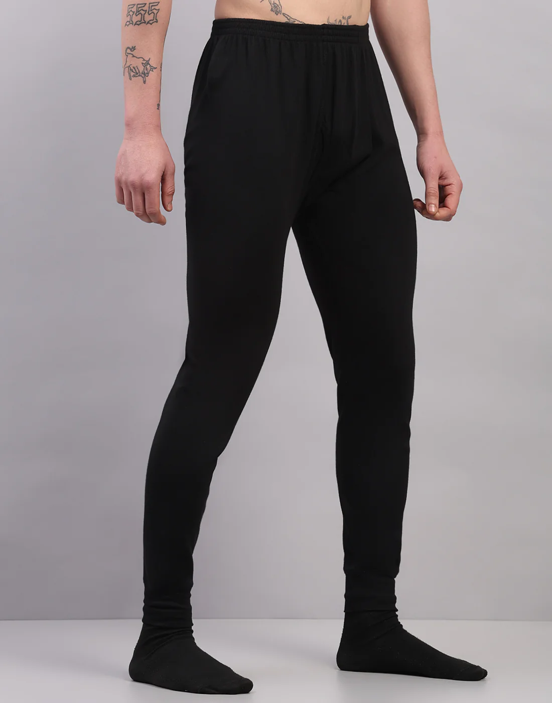 Men Black Solid Regular Fit Thermal Lower - Image 3