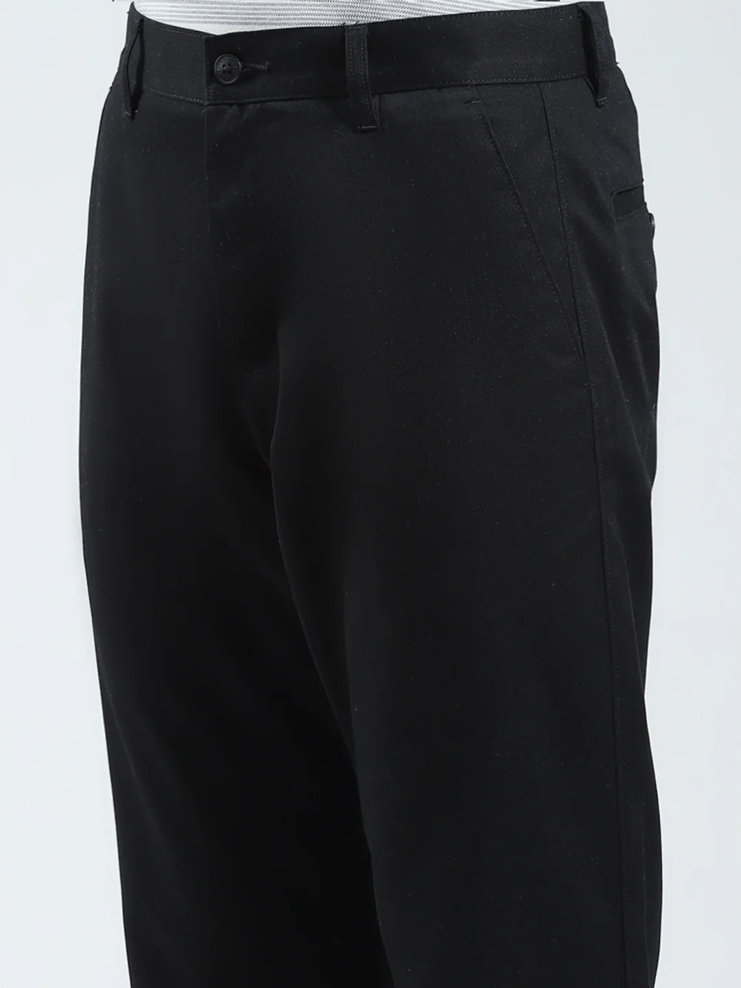 Men Black Solid Regular Fit Trouser - Image 6
