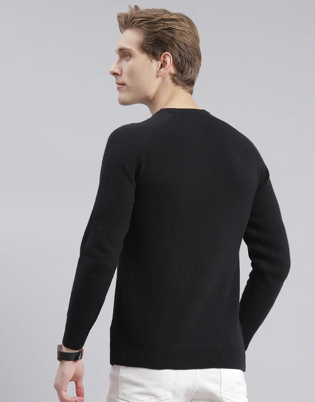 Men Black Solid Round Neck Full Sleeve Pullover - Image 5