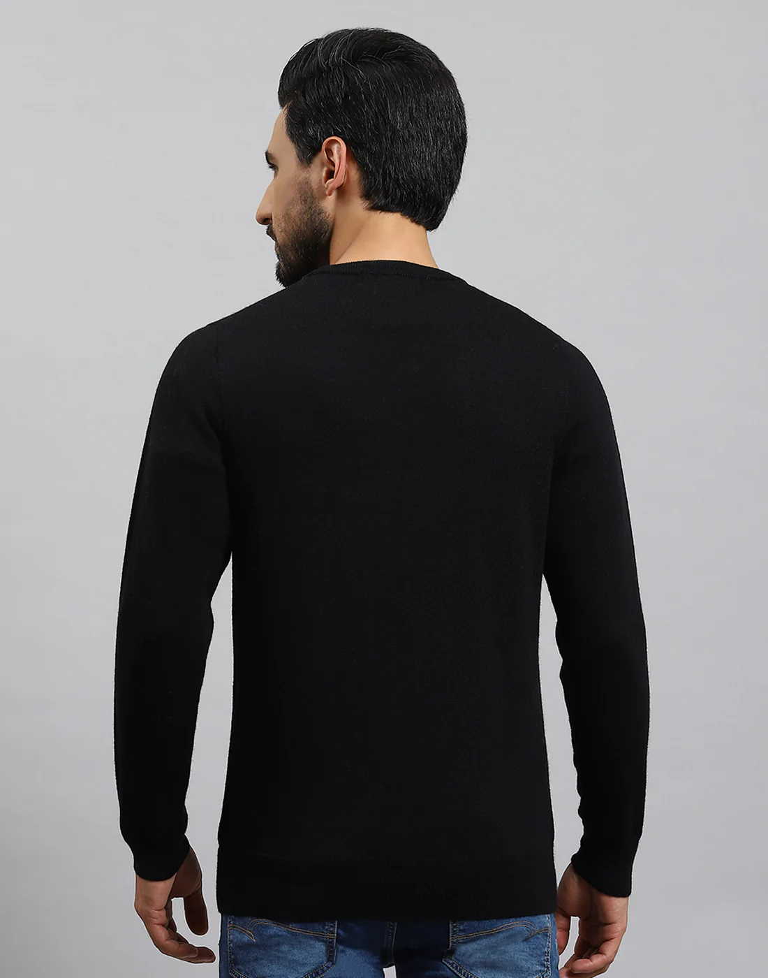 Men Black Solid Round Neck Full Sleeve Pullover - Image 5