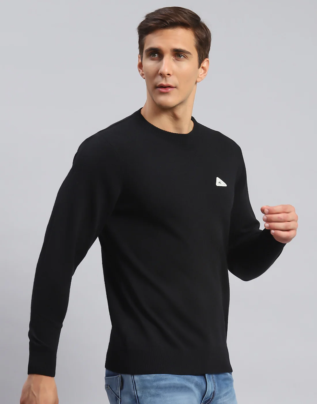 Men Black Solid Round Neck Full Sleeve Pullover - Image 4