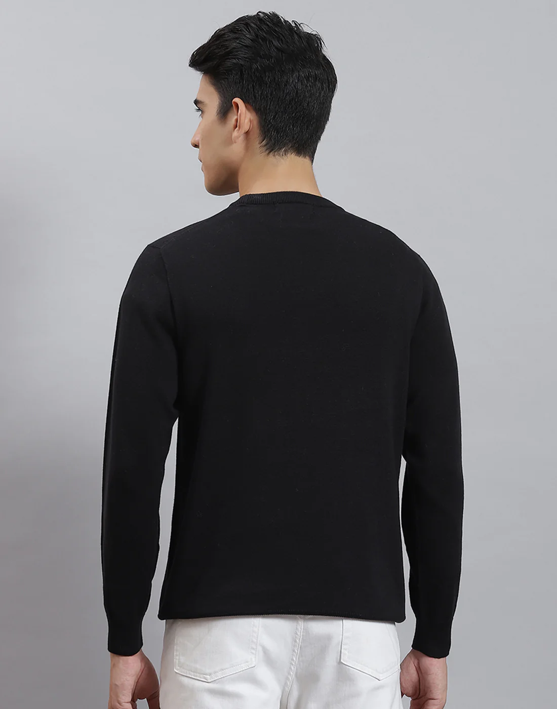 Men Black Solid Round Neck Full Sleeve Pullover - Image 5