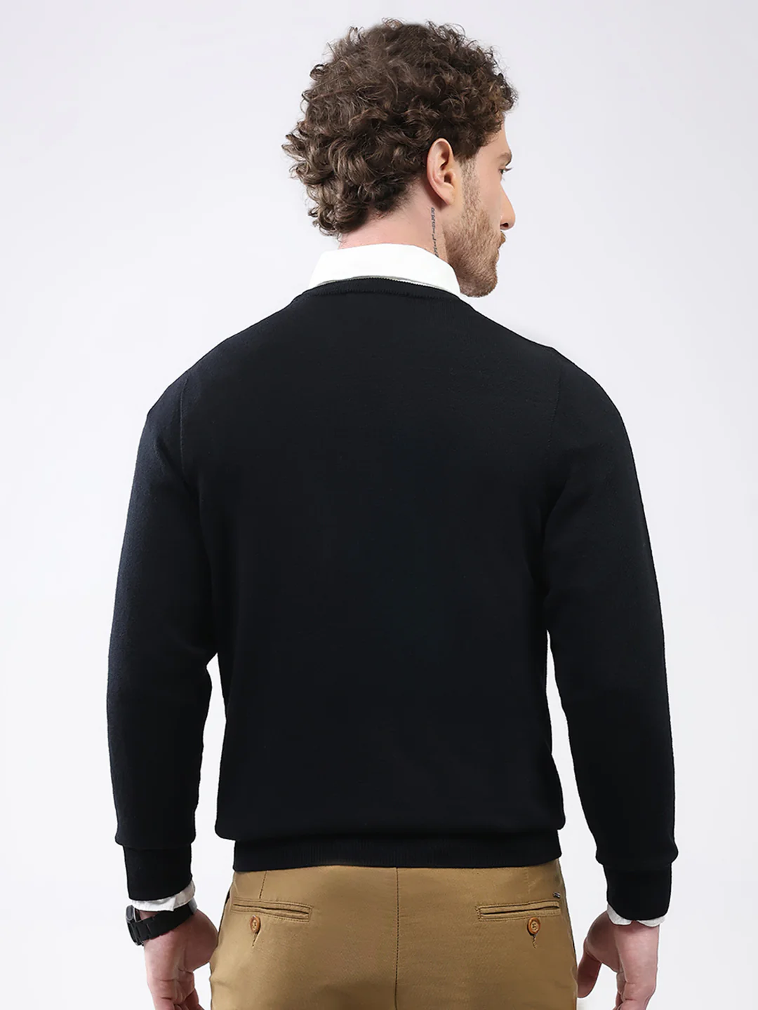 Men Black Solid Round Neck Full Sleeve Pullover - Image 5