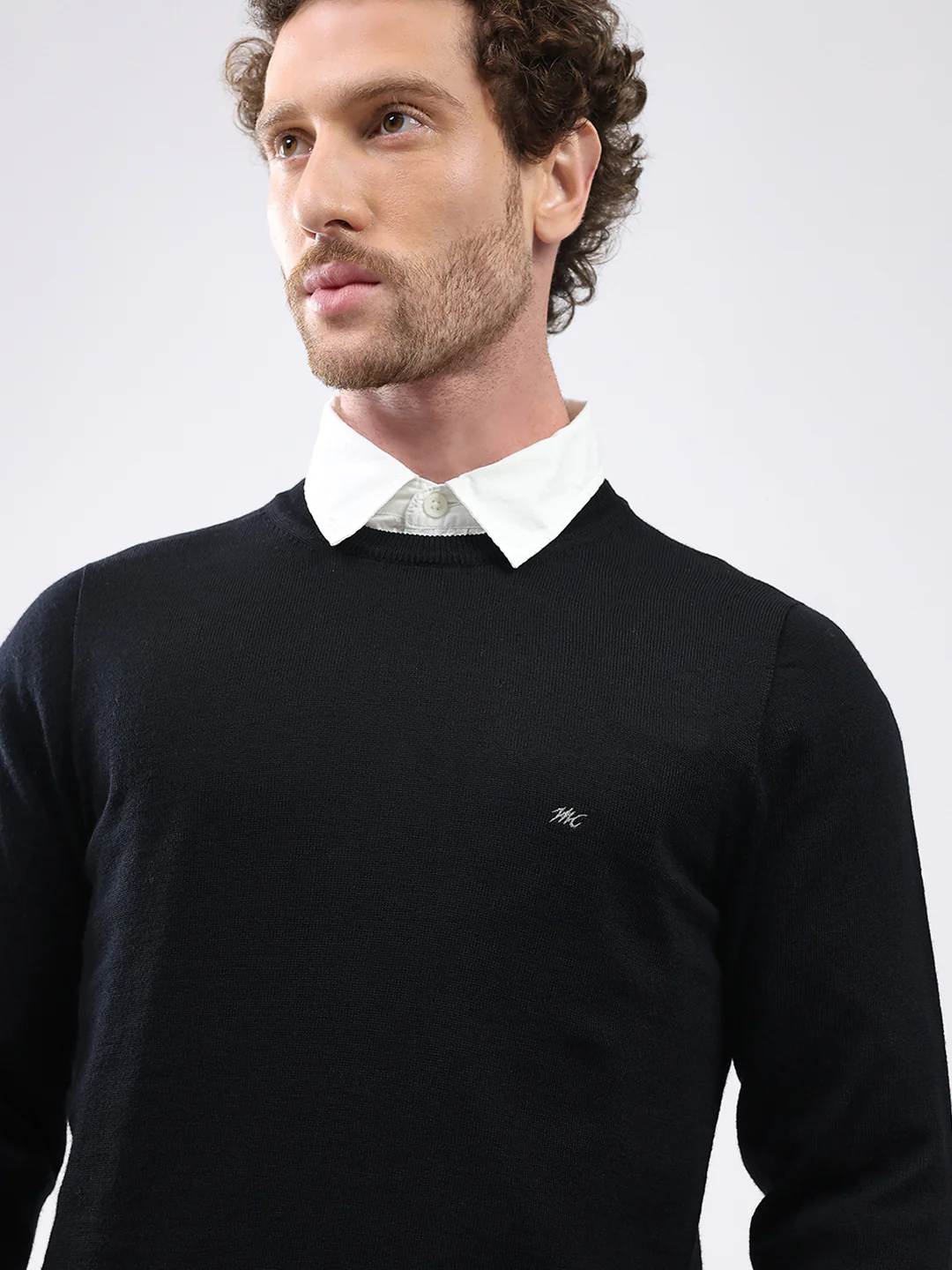 Men Black Solid Round Neck Full Sleeve Pullover - Image 6