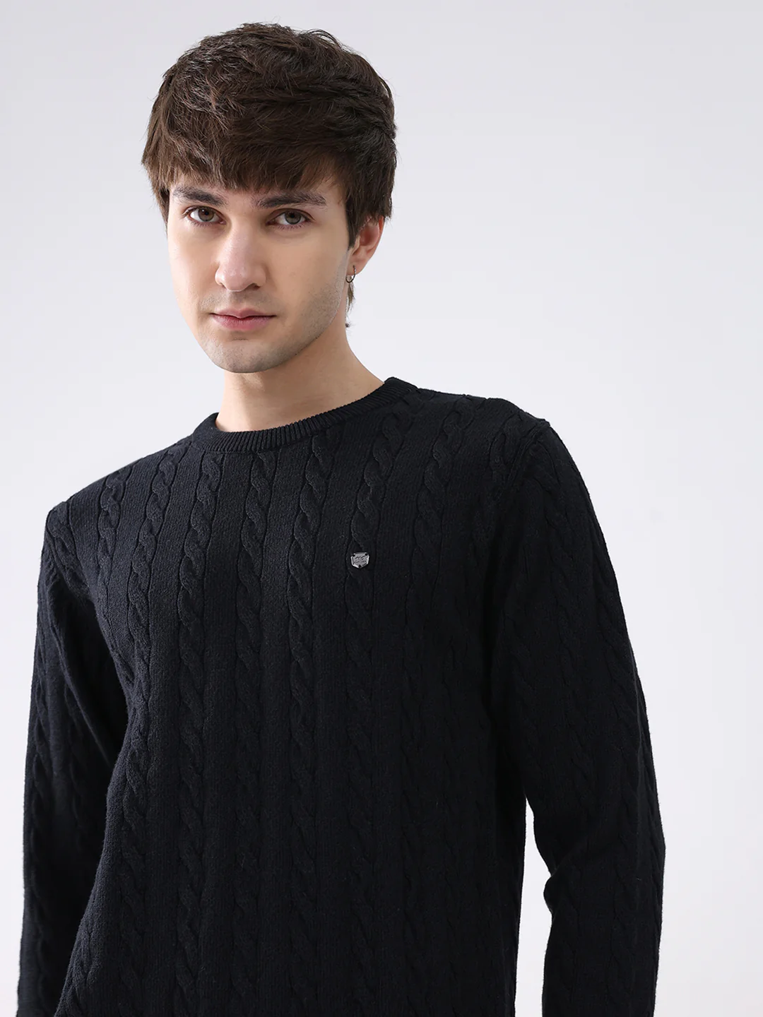 Men Black Solid Round Neck Full Sleeve Pullover - Image 7