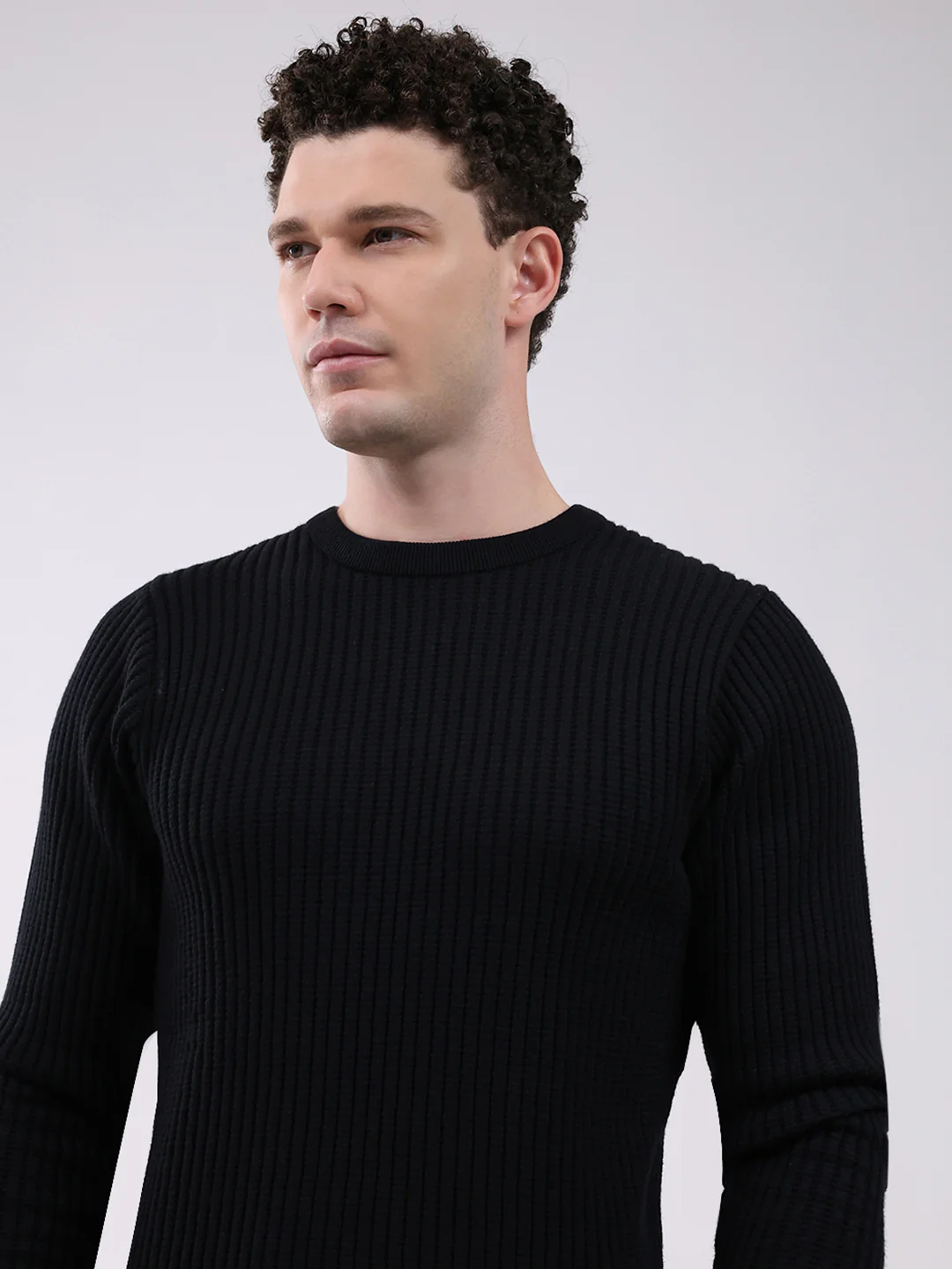 Men Black Solid Round Neck Full Sleeve Pullover - Image 7