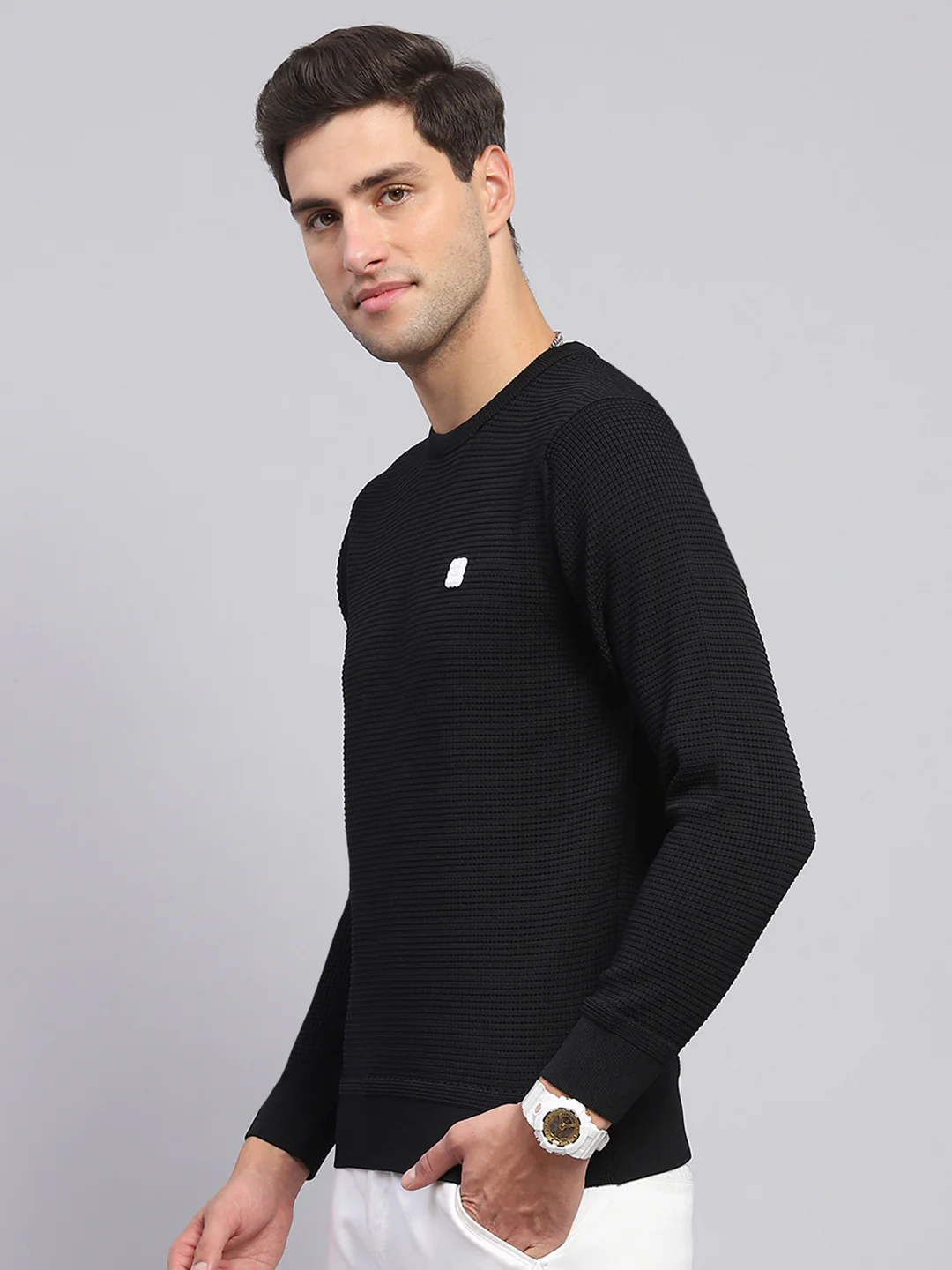 Rock.it Men Black Solid Round Neck Full Sleeve Pullover - Image 3