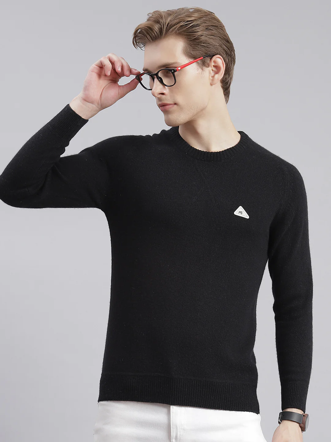 Men Black Solid Round Neck Full Sleeve Sweaters/Pullovers - Image 2