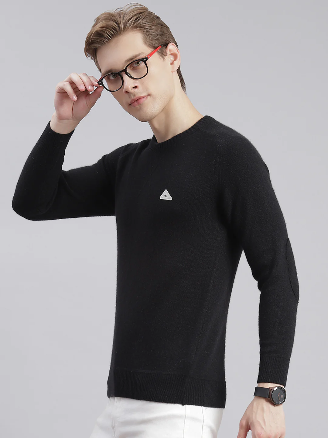 Men Black Solid Round Neck Full Sleeve Sweaters/Pullovers - Image 3