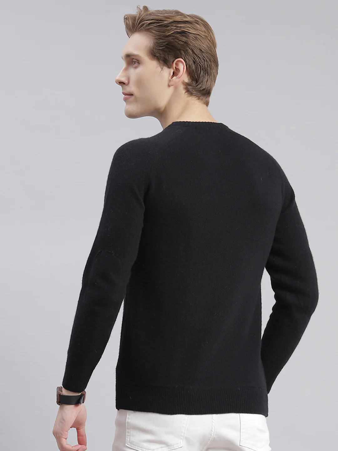 Men Black Solid Round Neck Full Sleeve Sweaters/Pullovers - Image 5