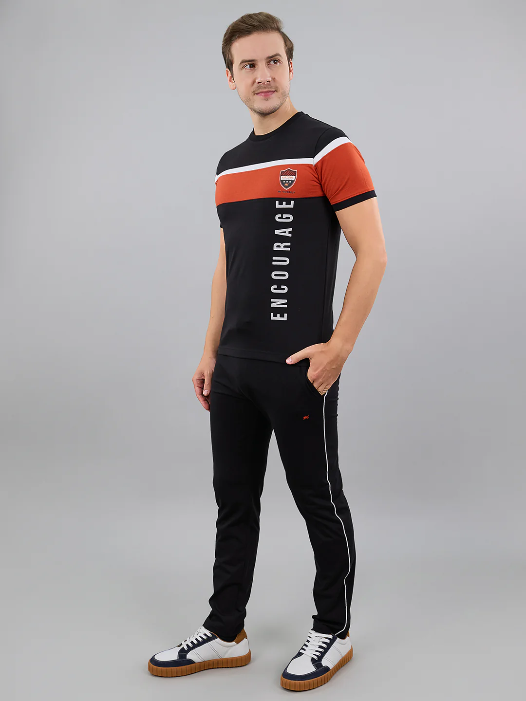 Men Black Solid Round Neck Half Sleeve Lower Set - Image 2