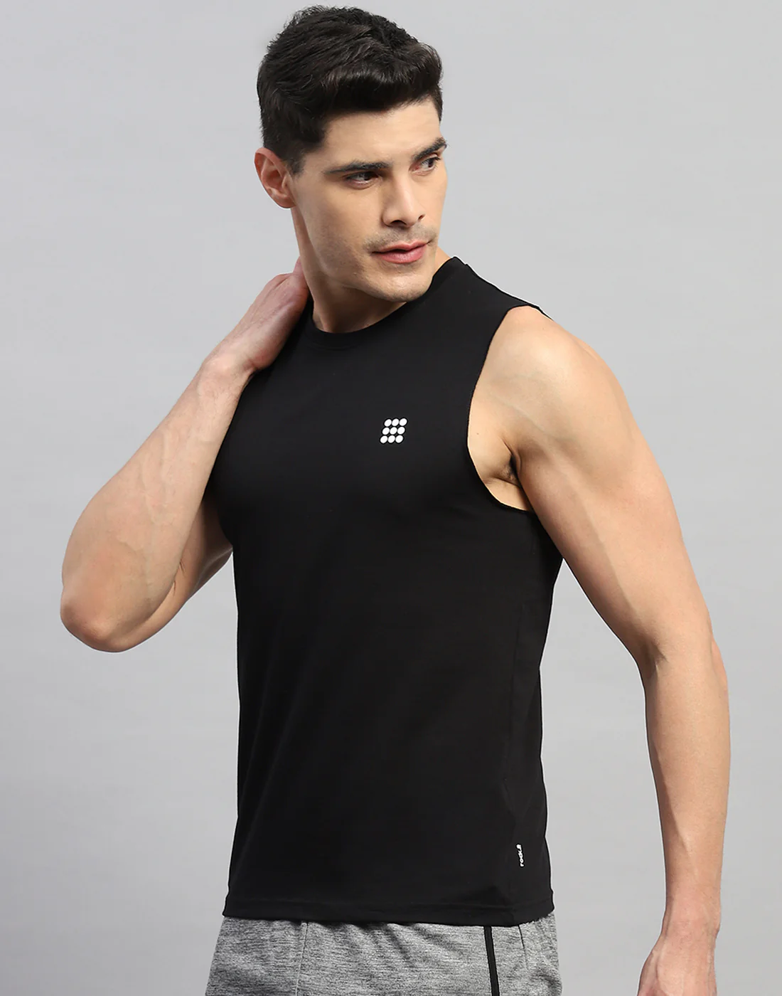 Rock.it Men Black Solid Round Neck Sleeveless T-Shirt - Image 3