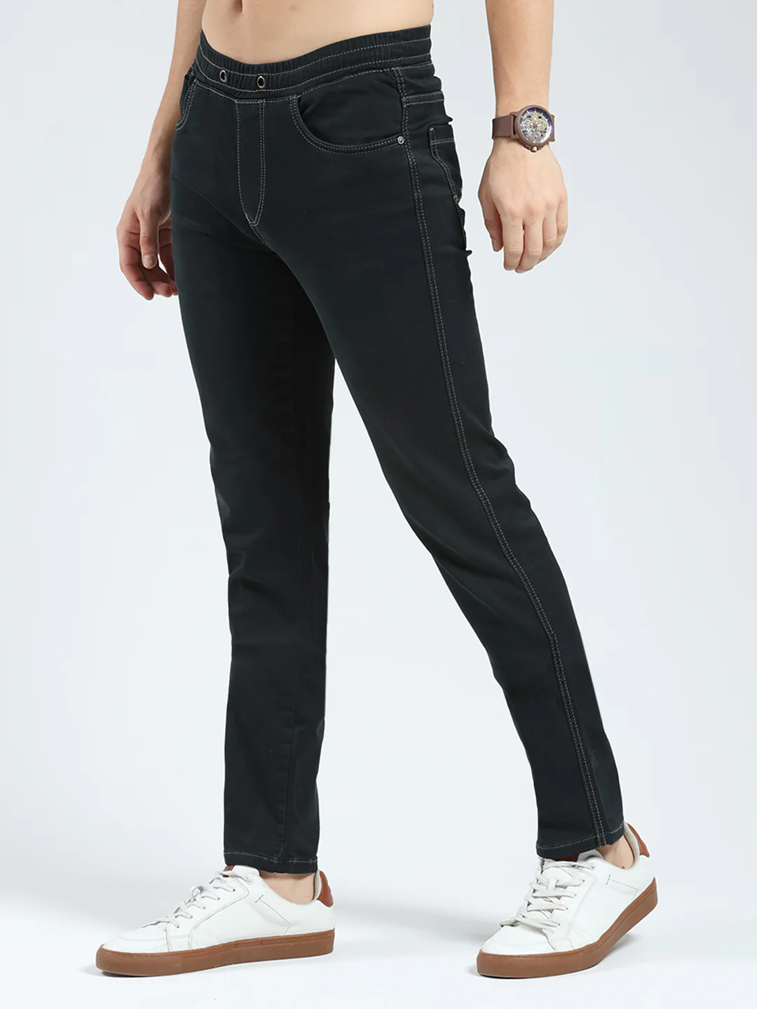 Men Black Solid Slim Fit Denim - Image 3