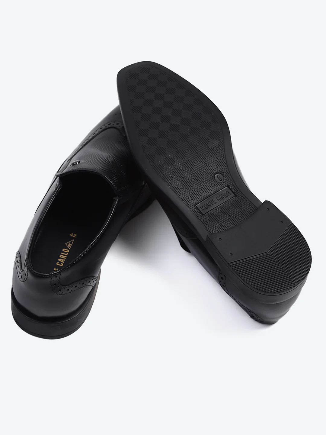 Men Black Solid Slip on Genuine Leather Formal Shoes - Image 7